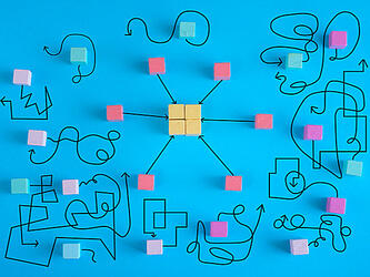 colourful blocks and lines suggesting organisational structure